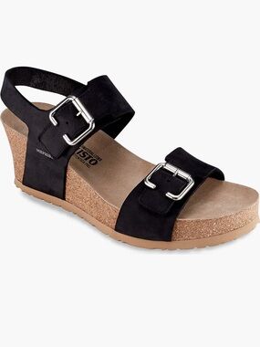 Mephisto Lissandra Wedge Sandals Comfort Platform Support Leather Black Size 8
